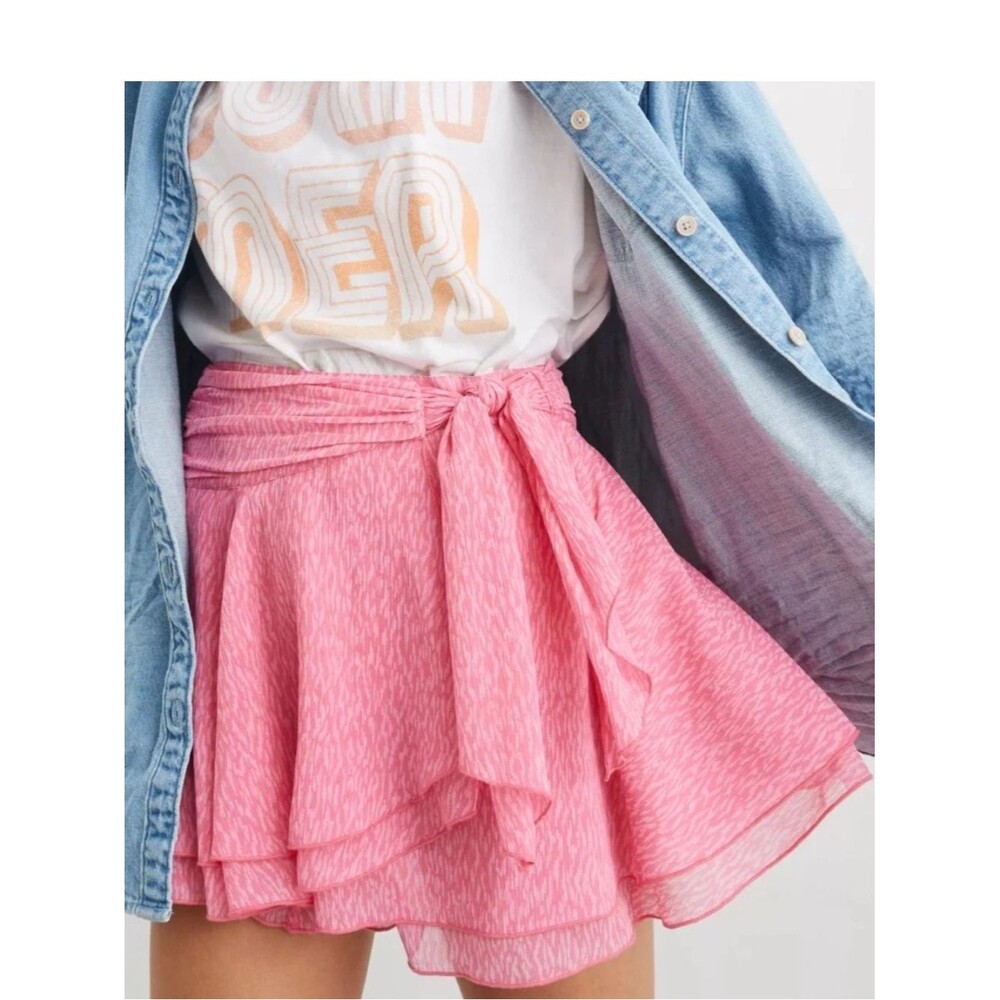 Aerie Pink Chiffon Layered Wrap mini Skirt Size Medium